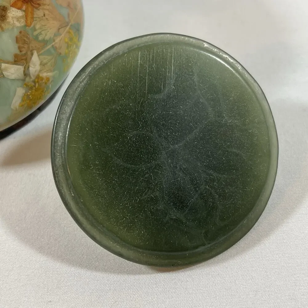 Vintage India Ink Pressed Flower Green Resin Fresh Fields Soap Dish & Container